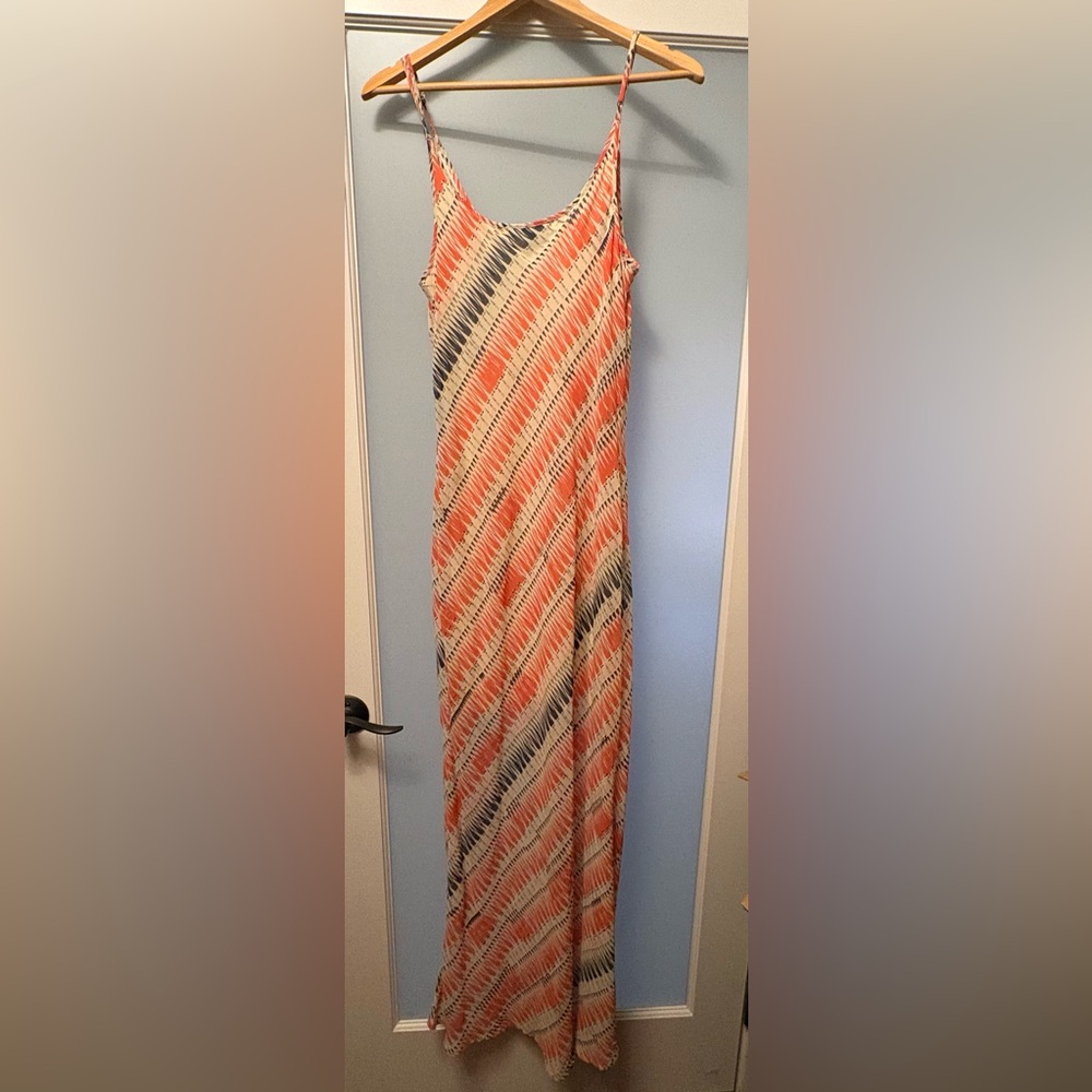 Maxi with Orange and Navy Brushstroke Print